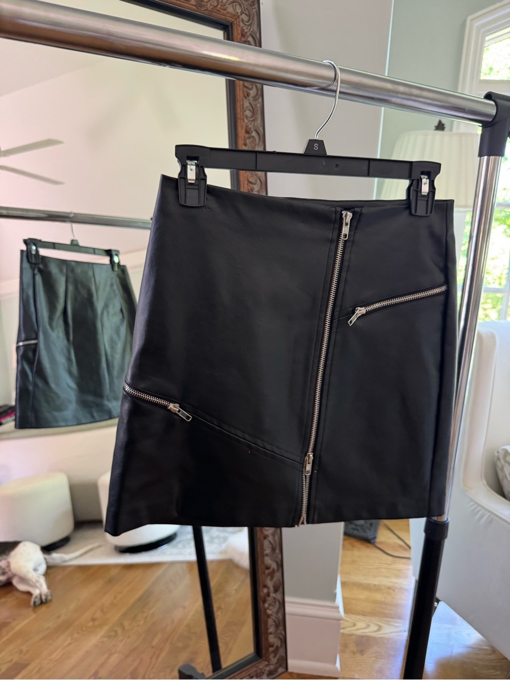 DO+BE Black Faux Leather Mini Skirt with Silver Zipper Details